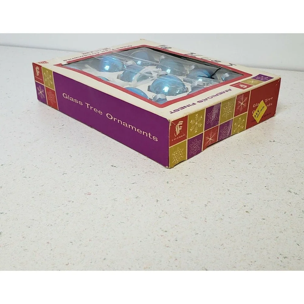 12 ~ Glass Christmas Tree Ornaments ~ America's Finest ~ Light Blue